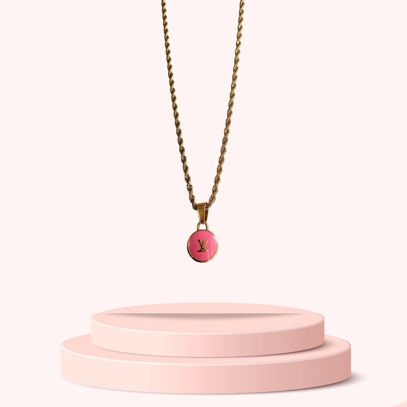 Authentic Louis Vuitton Rose Logo Pendant- Necklace